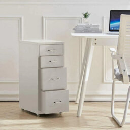 White Four Drawers-W 4 Drawers Storage Cabinet Bedroom Cupboard On Castors Storage Side Table Desk - thumbnail 3