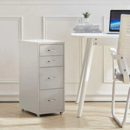 White Four Drawers-W 4 Drawers Storage Cabinet Bedroom Cupboard On Castors Storage Side Table Desk - thumbnail 6