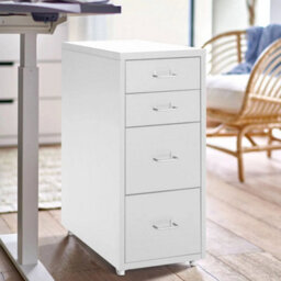 White Four Drawers-W 4 Drawers Storage Cabinet Bedroom Cupboard On Castors Storage Side Table Desk - thumbnail 4