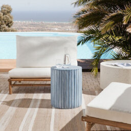 Beliani Accent Side Table, Light Grey Fibreglass & Magnesium Oxide, 39 Cm Round Drum - thumbnail 2