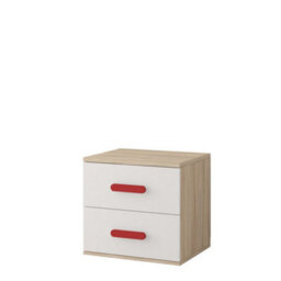 Arte Bold Oak Sonoma And White Bedside Table H510mm W550mm D440mm - Red Handles For Dynamic Bedrooms