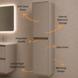 Plum&clay Norton Light Grey & Oak Wall Hung Bathroom Tall Storage Unit (H)1600mm (W)400mm - thumbnail 3