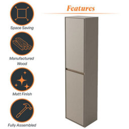 Plum&clay Norton Light Grey & Oak Wall Hung Bathroom Tall Storage Unit (H)1600mm (W)400mm - thumbnail 5