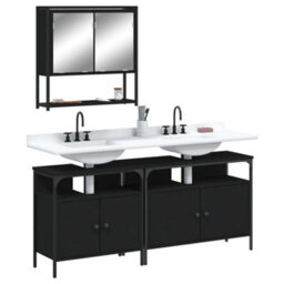 Berkfield 3 Piece Bathroom Furniture Set Black Engineered Wood - thumbnail 1