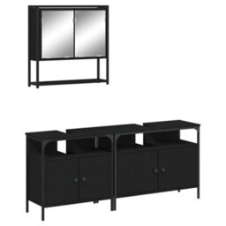 Berkfield 3 Piece Bathroom Furniture Set Black Engineered Wood - thumbnail 2