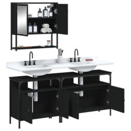 Berkfield 3 Piece Bathroom Furniture Set Black Engineered Wood - thumbnail 4