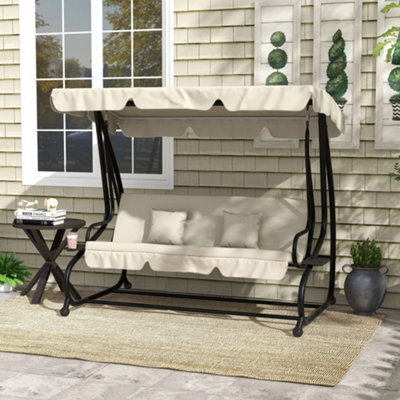 Outsunny 2-In-1 Garden Swing Chair For 3 Person W/ 2 Pillows, Cream - image 1