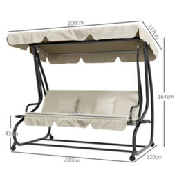 Outsunny 2-In-1 Garden Swing Chair For 3 Person W/ 2 Pillows, Cream - thumbnail 3