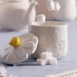 Daisy Sugar Bowl Jar With Lid Ceramic Hand Painted Flower Embossed White Storage - thumbnail 3