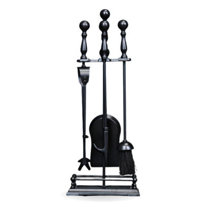 Fire30 22 Inch Black Rectangular Base 5 Piece Companion Set Fireplace Tools Stand With Poker Brush Shovel Tongs - image 1
