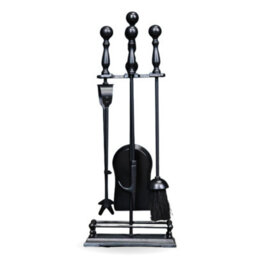 Fire30 22 Inch Black Rectangular Base 5 Piece Companion Set Fireplace Tools Stand With Poker Brush Shovel Tongs - thumbnail 1