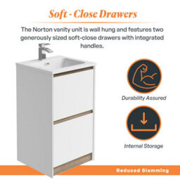 Plum&clay Norton White & Oak Freestanding Vanity Unit & Basin Set Bathroom Furniture (W)500mm (H)855mm - thumbnail 3