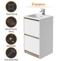 Plum&clay Norton White & Oak Freestanding Vanity Unit & Basin Set Bathroom Furniture (W)500mm (H)855mm - thumbnail 5