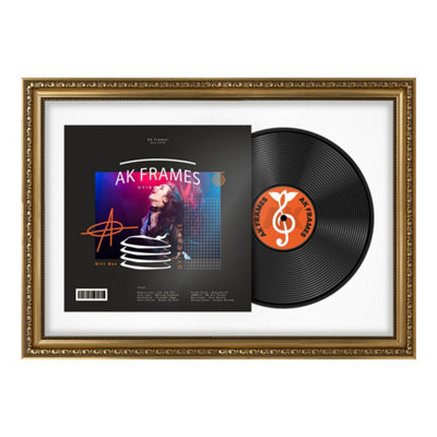 "AK Frames 25X17"" Gold Ornate Vinyl Record Frame With White Mount For 12 Inch Lp Cover & Disc - Overlapped Design" - image 1