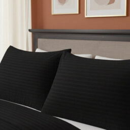 Microfibre Soft Touch Satin Stripe Housewife Pillowcase Pair Black - thumbnail 2