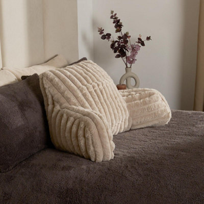 OHS Reading Cushion Faux Fur Fleece Heatable Lumbar Pillow, Natural - One Size - image 1