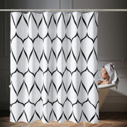 Neel Blue Shower Curtain With Hooks, White & Black, 180Cm X 200Cm - thumbnail 8