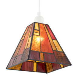 Happy Homewares Art Denergy Savingtiffany Pendant Lighting Shade With Orange And Amber Panels - thumbnail 8