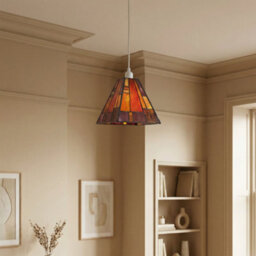 Happy Homewares Art Denergy Savingtiffany Pendant Lighting Shade With Orange And Amber Panels - thumbnail 6