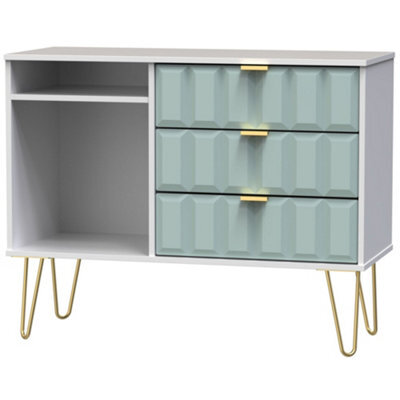 Cube Ready Assembled Matt Duck Egg & White Tv Furniture Stand With 2 Shelves & 3 Drawers, (H)97Cm X (W)74Cm X (D)39.5Cm - image 1
