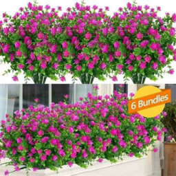 6 Bundles Artificial Flowers Fake Plant Garden Wedding Indoor Outdoor Home Decor - thumbnail 1