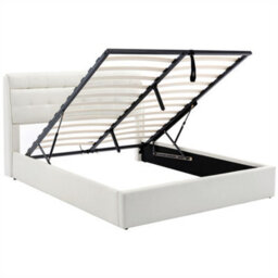 Abrihome Hydraulic Storage Bed With Headboard - Cream White, Double (135X190Cm) Without Mattress, Pu - thumbnail 4