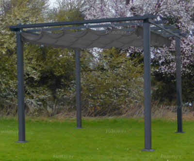 Aluminium Pergola Gazebo With Retractable Sunshade Canopy, Grey, 3.0X3.0M - image 1