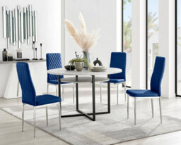 Furniturebox Uk Adley Grey Concrete Effect Storage Dining Table & 4 Navy Velvet Milan Chairs