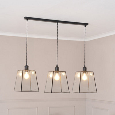 Valuelights Susie Glass Lantern Lamp Shade 3 Drop Matte Black Diner Ceiling Pendant Light - image 1