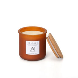 Aroma Naturals Eucalyptus, Saffron, Plum Scented Candle -Amber Glass With Cork Lid - thumbnail 2