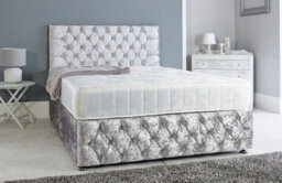 Adore Designs Chesterfield Crushed Velvet Divan Bed, With Orthopaedic Mattress & Footboard - 4Ft Small Double - Silver - 2 Drawers Right Side - thumbnail 1