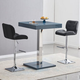 Furniture in Fashion Topaz Glass Grey Gloss Bar Table With 2 Candid Black Stools - thumbnail 1