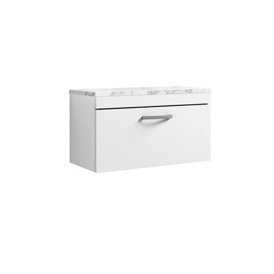 Nuie Athena Wall Hung Vanity Unit With 1 Soft-Close Drawer & Carrera Marble Laminate Top