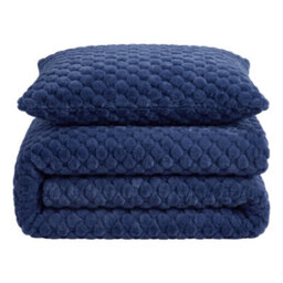 Velosso Navy Chunky Popcorn Faux Rabbit Fur Duvet Cover Set Double - thumbnail 2