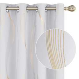 Deconovo Blackout Eyelet Curtains Thermal Insulated Gold Wave Line Foil Printed Curtains For Bedroom 46X72 Inch Silver Grey - thumbnail 1
