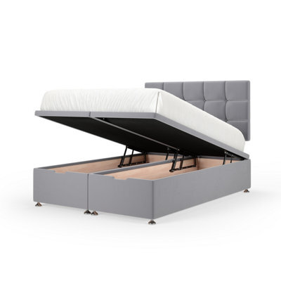 Bedmaster Silver Plush Velvet Ottoman Divan Base And Square Headboard Double - image 1