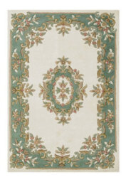 Handmade Floral Boreder Cream Green Traditional Easy To Clean Wool Rug For Living Room & Bedroom-80Cm X 150Cm - thumbnail 3