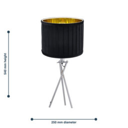 First Choice Lighting Sundance - Chrome Tripod Table Lamp Black Pleated Velvet Shade - thumbnail 5