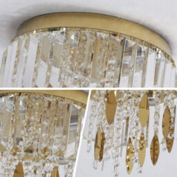 Crystal Led Ceiling Light Gold Chandelier 3 Color Lights 30X24Cm - thumbnail 2