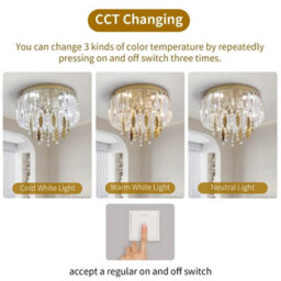 Crystal Led Ceiling Light Gold Chandelier 3 Color Lights 30X24Cm - thumbnail 4