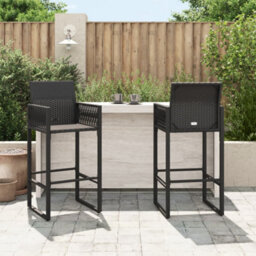 Berkfield Garden Bar Stools 2 Pcs Black Poly Rattan - thumbnail 3