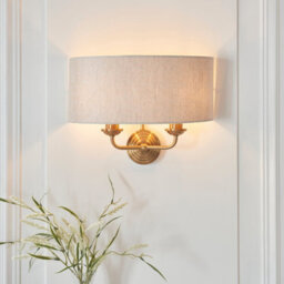 Luminosa Lighting Luminosa Highclere Wall Lamp With Shade Vintage Brass, Natural Linen, 2X E14 - thumbnail 2