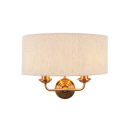 Luminosa Lighting Luminosa Highclere Wall Lamp With Shade Vintage Brass, Natural Linen, 2X E14