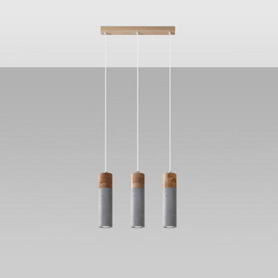 Luminosa Lighting Luminosa Zane Bar Pendant Ceiling Light Concrete Grey, Natural Wood, 45Cm