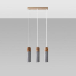 Luminosa Lighting Luminosa Zane Bar Pendant Ceiling Light Concrete Grey, Natural Wood, 45Cm