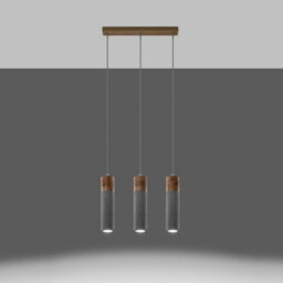 Luminosa Lighting Luminosa Zane Bar Pendant Ceiling Light Concrete Grey, Natural Wood, 45Cm - thumbnail 2