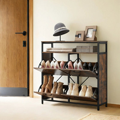 Ledrem Shoe Cabinet, Shoe Cupboards For Hallway With 4 Flip Doors, Slim Shoe Storage For 12-20 Pairs Of Shoes - image 1