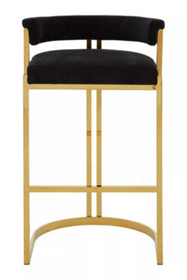 Premier Housewares Interiors By Premier Black Velvet Bar Stool With Gold Frame, Luxury Black And Gold Stool For Bars, Modern Velvet Bar Stool - image 1