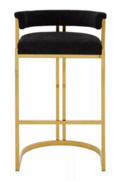 Premier Housewares Interiors By Premier Black Velvet Bar Stool With Gold Frame, Luxury Black And Gold Stool For Bars, Modern Velvet Bar Stool