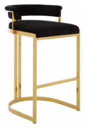 Premier Housewares Interiors By Premier Black Velvet Bar Stool With Gold Frame, Luxury Black And Gold Stool For Bars, Modern Velvet Bar Stool - thumbnail 2